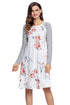 White Floral Print Stripe Raglan Sleeve Dress